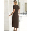 image:imageANRABESS Womens Summer Maxi Dress V Neck Short Sleeve Slit Side Shirt Dress Loose Fit Travel Beach Dress with PocketsBrown