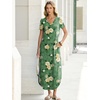 image:imageANRABESS Womens Summer Maxi Dress V Neck Short Sleeve Slit Side Shirt Dress Loose Fit Travel Beach Dress with PocketsGreen Yellow Rose Floral