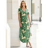 image:imageANRABESS Womens Summer Maxi Dress V Neck Short Sleeve Slit Side Shirt Dress Loose Fit Travel Beach Dress with PocketsGreen Yellow Rose Floral