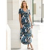 image:imageANRABESS Womens Summer Maxi Dress V Neck Short Sleeve Slit Side Shirt Dress Loose Fit Travel Beach Dress with PocketsLeaf Printed