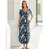 image:imageANRABESS Womens Summer Maxi Dress V Neck Short Sleeve Slit Side Shirt Dress Loose Fit Travel Beach Dress with PocketsLeaf Printed