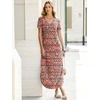 image:imageANRABESS Womens Summer Maxi Dress V Neck Short Sleeve Slit Side Shirt Dress Loose Fit Travel Beach Dress with PocketsOrange Blue Diamonds