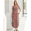 image:imageANRABESS Womens Summer Maxi Dress V Neck Short Sleeve Slit Side Shirt Dress Loose Fit Travel Beach Dress with PocketsOrange Blue Diamonds