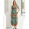image:imageANRABESS Womens Summer Maxi Dress V Neck Short Sleeve Slit Side Shirt Dress Loose Fit Travel Beach Dress with PocketsOrange Blue Floral