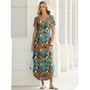 image:imageANRABESS Womens Summer Maxi Dress V Neck Short Sleeve Slit Side Shirt Dress Loose Fit Travel Beach Dress with PocketsOrange Blue Floral