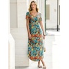 image:imageANRABESS Womens Summer Maxi Dress V Neck Short Sleeve Slit Side Shirt Dress Loose Fit Travel Beach Dress with PocketsOrange Blue Floral