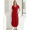 image:imageANRABESS Womens Summer Maxi Dress V Neck Short Sleeve Slit Side Shirt Dress Loose Fit Travel Beach Dress with PocketsRed