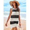 image:imageANRABESS Womens Swimsuit Cover Up Sleeveless Knit 2026 Summer Outfits Swimwear Bathing Suit Coverup Crochet Beach DressBlack White Stripe