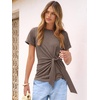 image:imageANRABESS Womens Tops Summer Short Sleeve Crewneck Tie Waist Shirts Dressy Casual Blouse Tee 2026 Business Work Trendy ClothesBrown