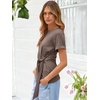 image:imageANRABESS Womens Tops Summer Short Sleeve Crewneck Tie Waist Shirts Dressy Casual Blouse Tee 2026 Business Work Trendy ClothesBrown