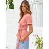 image:imageANRABESS Womens Tops Summer Short Sleeve Crewneck Tie Waist Shirts Dressy Casual Blouse Tee 2026 Business Work Trendy ClothesCoral