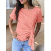 image:imageANRABESS Womens Tops Summer Short Sleeve Crewneck Tie Waist Shirts Dressy Casual Blouse Tee 2026 Business Work Trendy ClothesCoral