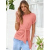 image:imageANRABESS Womens Tops Summer Short Sleeve Crewneck Tie Waist Shirts Dressy Casual Blouse Tee 2026 Business Work Trendy ClothesCoral