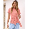 image:imageANRABESS Womens Tops Summer Short Sleeve Crewneck Tie Waist Shirts Dressy Casual Blouse Tee 2026 Business Work Trendy ClothesCoral