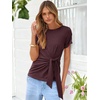image:imageANRABESS Womens Tops Summer Short Sleeve Crewneck Tie Waist Shirts Dressy Casual Blouse Tee 2026 Business Work Trendy ClothesMaroon