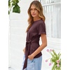 image:imageANRABESS Womens Tops Summer Short Sleeve Crewneck Tie Waist Shirts Dressy Casual Blouse Tee 2026 Business Work Trendy ClothesMaroon