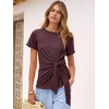 image:imageANRABESS Womens Tops Summer Short Sleeve Crewneck Tie Waist Shirts Dressy Casual Blouse Tee 2026 Business Work Trendy ClothesMaroon