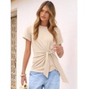 image:imageANRABESS Womens Tops Summer Short Sleeve Crewneck Tie Waist Shirts Dressy Casual Blouse Tee 2026 Business Work Trendy ClothesParchment