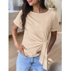 image:imageANRABESS Womens Tops Summer Short Sleeve Crewneck Tie Waist Shirts Dressy Casual Blouse Tee 2026 Business Work Trendy ClothesParchment