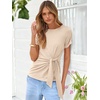 image:imageANRABESS Womens Tops Summer Short Sleeve Crewneck Tie Waist Shirts Dressy Casual Blouse Tee 2026 Business Work Trendy ClothesParchment