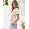 image:imageANRABESS Womens Tops Summer Short Sleeve Crewneck Tie Waist Shirts Dressy Casual Blouse Tee 2026 Business Work Trendy ClothesParchment