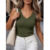 image:imageANRABESS Womens V Neck Tank Tops Soft Comfy Ribbed Knit Slim Fitted Going Out Shirts Summer Outfits for Travel Work DailyArmy Green