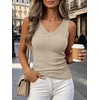 image:imageANRABESS Womens V Neck Tank Tops Soft Comfy Ribbed Knit Slim Fitted Going Out Shirts Summer Outfits for Travel Work DailyLight Khaki