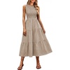 image:imageANRABESS Womens Summer Casual Maxi Dress Sleeveless Crewneck Smocked 2026 Flowy Plaid Tiered Boho A Line Beach Long SundressCoffee White Plaid
