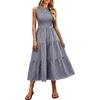image:imageANRABESS Womens Summer Casual Maxi Dress Sleeveless Crewneck Smocked 2026 Flowy Plaid Tiered Boho A Line Beach Long SundressNavy White Plaid