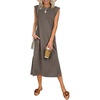 image:imageANRABESS Womens Summer Casual Midi Dress Sleeveless Crewneck Loose Split WrinkleFree Beach Travel Vacation Long SundressCoffee Grey