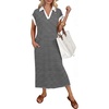 image:imageANRABESS Womens Summer Casual Midi Dresses Short Sleeve Polo V Neck Loose Split WrinkleFree Beach Vacation Tshirt Maxi DressBlack White Stripe