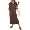 image:imageANRABESS Womens Summer Casual Midi Dresses Short Sleeve Polo V Neck Loose Split WrinkleFree Beach Vacation Tshirt Maxi DressBrown