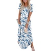 image:imageANRABESS Womens Summer Maxi Dress V Neck Short Sleeve Slit Side Shirt Dress Loose Fit Travel Beach Dress with PocketsBlue White Floral