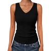 image:imageANRABESS Womens V Neck Tank Tops Soft Comfy Ribbed Knit Slim Fitted Going Out Shirts Summer Outfits for Travel Work DailyBlack
