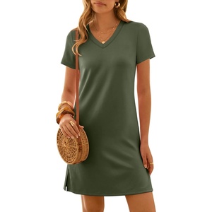 image:imageANRABESS Summer Dress for Women 2026 Vacation Clothes Short Sleeve V Neck Casual WrinkleFree T Shirt Sundress Travel HolidayArmy Green
