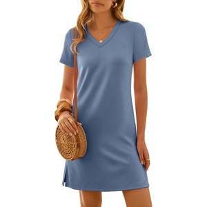image:imageANRABESS Summer Dress for Women 2026 Vacation Clothes Short Sleeve V Neck Casual WrinkleFree T Shirt Sundress Travel HolidayBlue