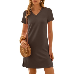 image:imageANRABESS Summer Dress for Women 2026 Vacation Clothes Short Sleeve V Neck Casual WrinkleFree T Shirt Sundress Travel HolidayBrown