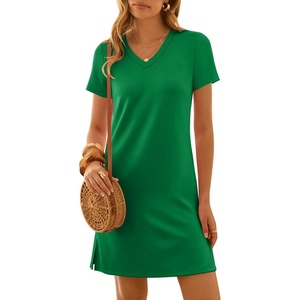 image:imageANRABESS Summer Dress for Women 2026 Vacation Clothes Short Sleeve V Neck Casual WrinkleFree T Shirt Sundress Travel HolidayGreen