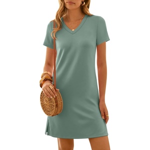 image:imageANRABESS Summer Dress for Women 2026 Vacation Clothes Short Sleeve V Neck Casual WrinkleFree T Shirt Sundress Travel HolidayLight Green