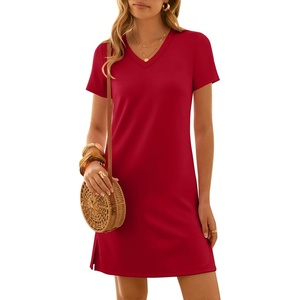 image:imageANRABESS Summer Dress for Women 2026 Vacation Clothes Short Sleeve V Neck Casual WrinkleFree T Shirt Sundress Travel HolidayRed