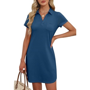 image:imageANRABESS Women Mini T Shirt Dress V Neck Short Sleeve with Pockets Soft Medium Stretch Trendy Summer Casual Beach VacationDeep Blue