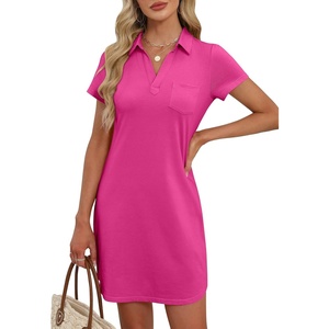 image:imageANRABESS Women Mini T Shirt Dress V Neck Short Sleeve with Pockets Soft Medium Stretch Trendy Summer Casual Beach VacationHot Pink