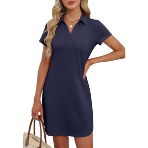 image:imageANRABESS Women Mini T Shirt Dress V Neck Short Sleeve with Pockets Soft Medium Stretch Trendy Summer Casual Beach VacationNavy Blue
