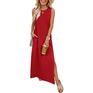 image:imageANRABESS Women Summer Casual Sleeveless Maxi Sundress Beach Tank Dresses Pockets Travel Vacation Clothes Cruise Outfits 2026Red