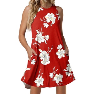 image:imageANRABESS Women Summer Dress Built in Bra 2026 Casual Sleeveless Beach Sundress Flowy Tank Mini Short Dresses with PocketsRed White Peonies