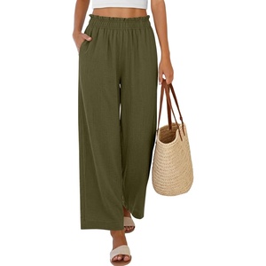 image:imageANRABESS Womens Palazzo PantsWide Leg Cropped Elastic High WaistedFlowy Lightweight AirySummer Casual for Beach VacationArmy Green