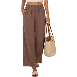 image:imageANRABESS Womens Palazzo PantsWide Leg Cropped Elastic High WaistedFlowy Lightweight AirySummer Casual for Beach VacationBrown