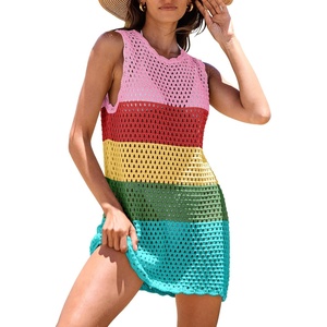 image:imageANRABESS Womens Swimsuit Cover Up Sleeveless Knit 2026 Summer Outfits Swimwear Bathing Suit Coverup Crochet Beach DressRainbow
