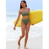image:imageANRABESS Bikini Sets for Women Summer High Waisted 2 Piece Bathing Suit Ribbed UWire Cutout Swimsuit Beach Vacation 2026Army Green