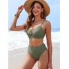 image:imageANRABESS Bikini Sets for Women Summer High Waisted 2 Piece Bathing Suit Ribbed UWire Cutout Swimsuit Beach Vacation 2026Army Green